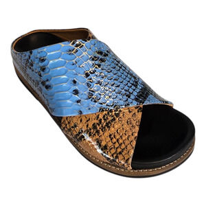 Ganni Snake Effect Crossover Sandals Multi Color Brown Blue Slide Size 37 US 7